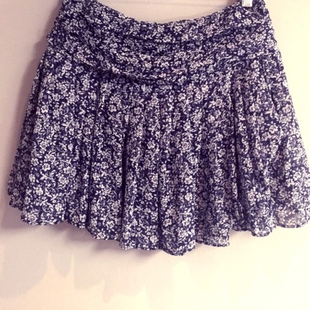Sam Edelman Navy Blue and White Floral Skirt